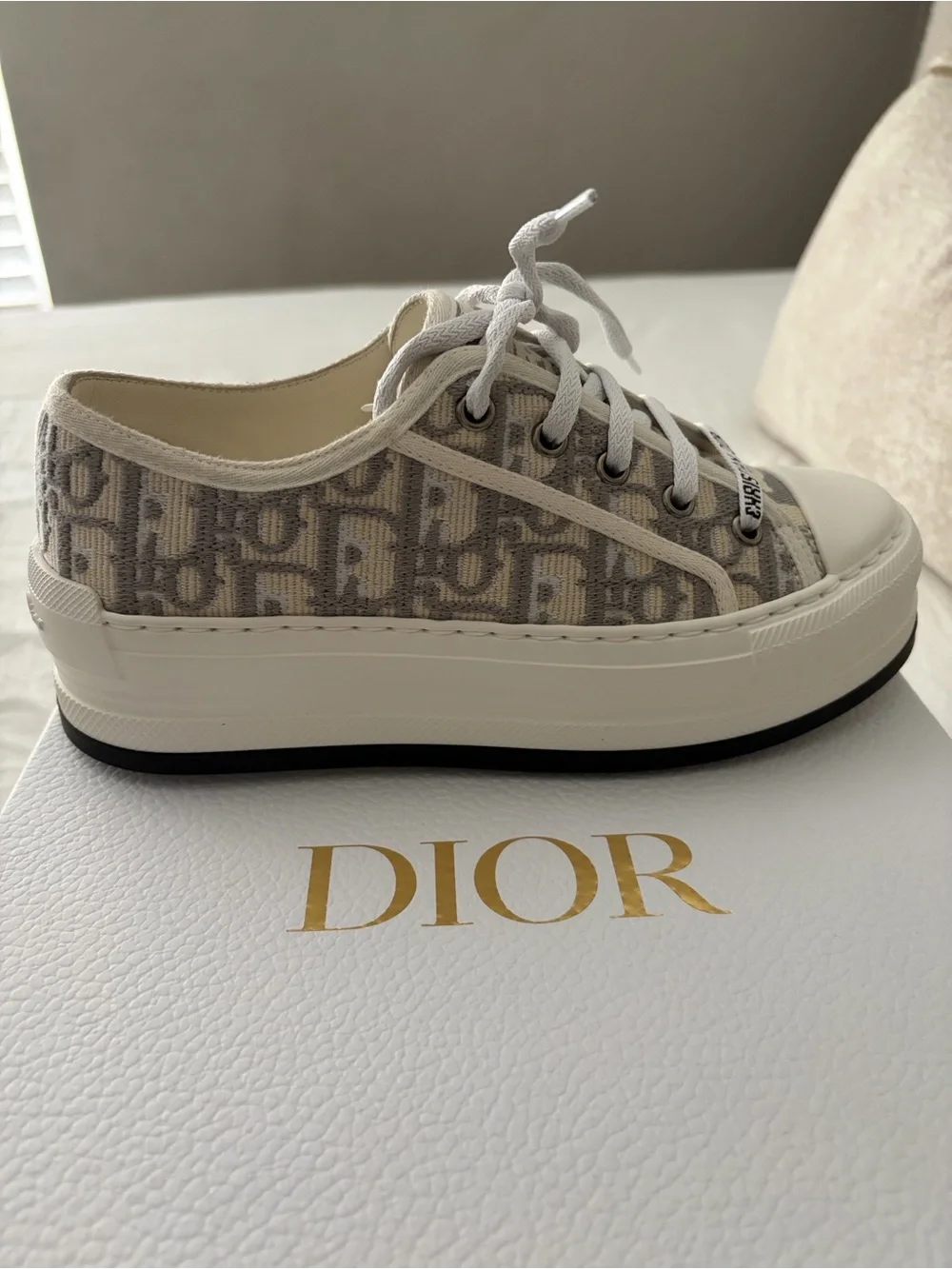 Brand new Walk'n'Dior Platform Sneaker, Stone Gray Oblique Embroidered Cotton